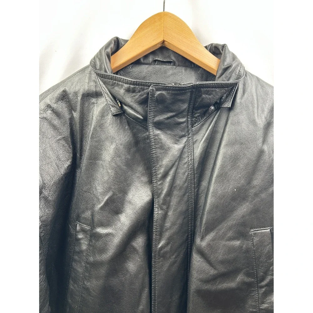 Phase Two Leather‎ Jacket Mens XL Black Zip Front Heavy Utility Coat 4 lbs